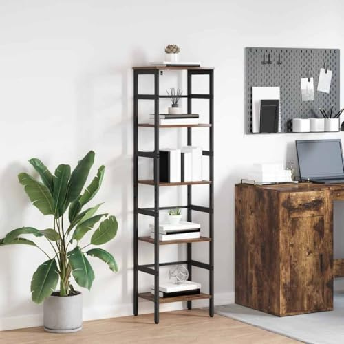 Owoxanthellate Bücherregal Geräucherte Eiche 149 cm Hoch Standregal 4 Fächer Industrie Design Massiver Holzwerkstoff Stahlrahmen Modern & Robust für Wohnzimmer Büro Flur