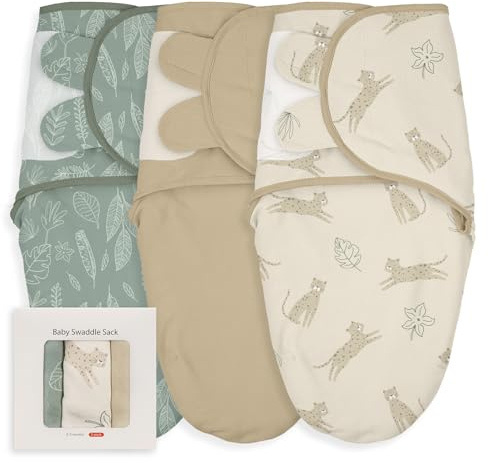 Soarwg Pucktücher für Neugeborene 0-3 Monate, 3er Set - Atmungsaktiv & Verstellbar - Baumwoll-Wickeltücher mit Jungle Jolly Design - Oeko-TEX 100 Standard