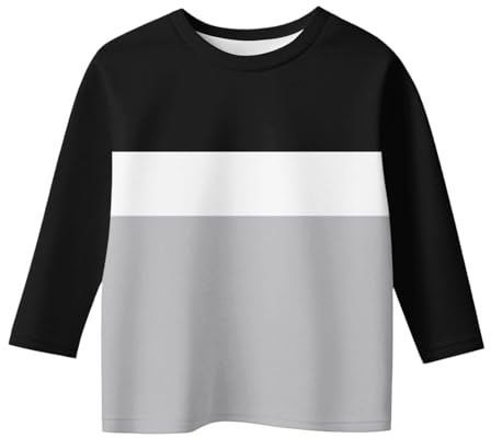 Girls Boys 3/4 Sleeve Shirts Crew Neck Cute Summer Tops Color Block Holiday Blouses Cute Tees T-Shirts 3-12 Years Black