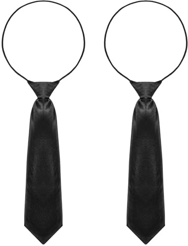 Sibba 2 PCS Black Clip on Tie for Kids, Pre-Tied Elastic Necktie with Adjustable Band