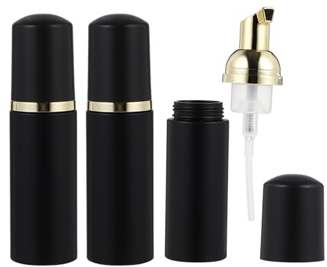 Vaguelly Lot de 3 Flacons Distributeurs de Mousse 60 ML Noirs Mats Bouteilles en Plastique Rechargeables Pompe Dorée Électrolytique Distributeurs Compacts pour Shampoing et Cosmétiques