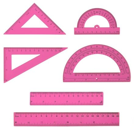 FACAIIO Set di 6 pezzi trasparenti per matematica in plastica con goniometro, righello triangolare e righelli dritti studenti e professionisti