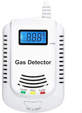 Detector de Gas, Detector DE Gas Kit de Alarma Cocina con Aviso Voz Independiente en Combustible Natural LCD Sensor Fuga para el Trabajo, el hogar