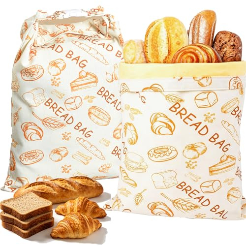 Kiswleon 2 Pack Reusable Beeswax Bread Bag to Keep Bread Fresh 43 * 33cm | Bread Bags for Homemade Bread,Beeswax-Lined Cotton Food Storage Bag with Buckle Closure for Sandwich Toastie Sourdough