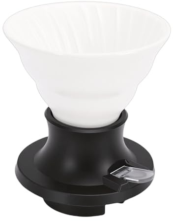 AUNMAS Ceramic Pour Over Coffee Dripper, Heat Proof Silicone Immersion Cone Coffee Maker with Switch Valve for Home Office Travel (White Black)