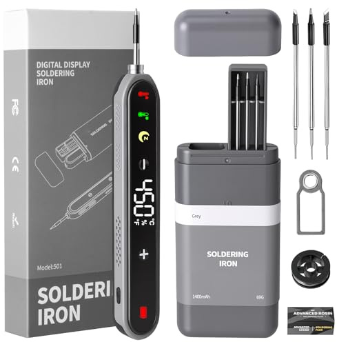 Lötkolben Set, 1400 mAh Akku Lötkolben, Soldering Iron Lötset Einstellbar Temperatur 180-450°C, 3 Lötspitzen, Tragbarer Lötkolben für Elektronik & DIY Elektrische Arbeiten