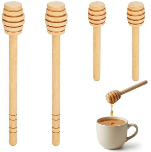 Abeillo 4 Stück Honiglöffel Holz, Rührstäbchen Holzlöffel, Honigspender,Honiglöffel Naturholz, Honeysticks, 2 Große für Honig Sirup Kitchen(8 cm, 15 cm)