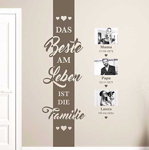 tjapalo® pkm126 Höhe 150cm Wandtattoo Wohnzimmer Familienfotos Wandbanner Das Beste am Leben ist die Familie mit Namen und Datum für Familienbilder