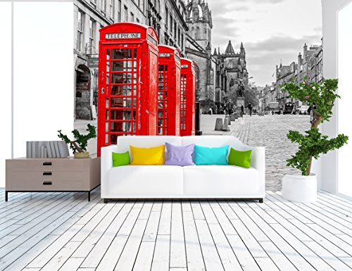 Fotomural Cabina Telefonos Londres Papel Pintado Pared | Fotomurales pared | Fotomural Decorativo | Varias Medidas 400 x 300 cm | Decoración comedores salones | Motivos Paisajisticos