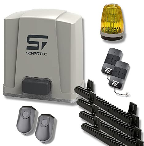 Schartec Schiebetorantrieb Jet 500 Komplett-Set bis 5 m Breite - Inkl. 2 Handsender, 1 Lichtschranke, 1 Signalleuchte, und 4 Meter Zahnstangen - Torantrieb - Schiebetor - Hoftor - 5000 N