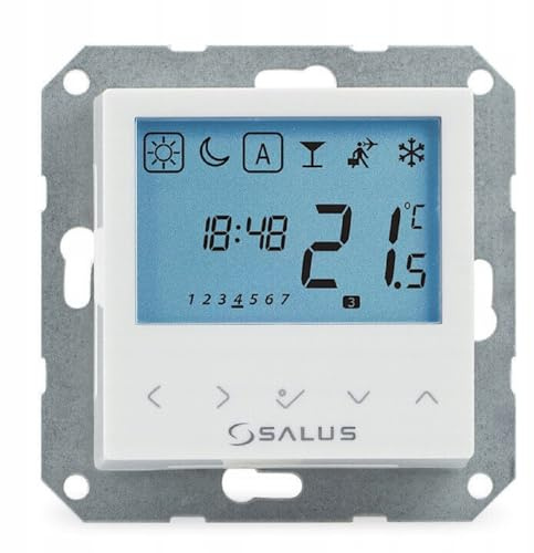 Salus kombi-rumstermostat, elektronisk, 230 V/0,5 A, med mittplatta 55 x 55 mm, LCD-skärm, vit (9019459006)
