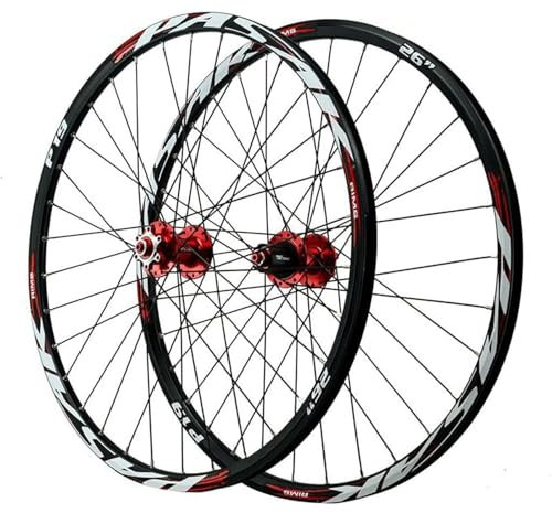 ERSINIAN Fahrrad-Radsatz mit doppelwandigen Felgen, 26/27,5/29 Zoll, Alu-Scheibenbremse, abgedichtetes Lager, Vorderrad und Hinterrad, für 7-12-Gang-Kassette, 32H-Felge (rot, 26 Zoll)