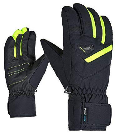 Ziener Herren Gary AS Ski-Handschuhe/Wintersport | Wasserdicht, Atmungsaktiv, Black.Poison Yellow, 9.5