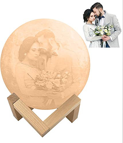 Lámpara de luna 3D con foto personalizada Moon Lamp con sensor táctil (foto, motivo), lámpara luna 3D con soporte recargable lámpara luna, 2 colores