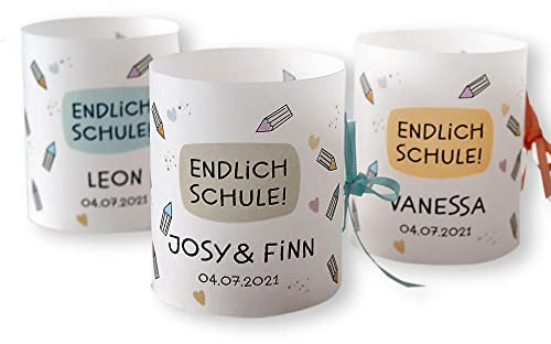 Tischdeko Einschulung Schulbeginn Schulanfang 8 x Lichthülle für Tischlicht personalisierbar