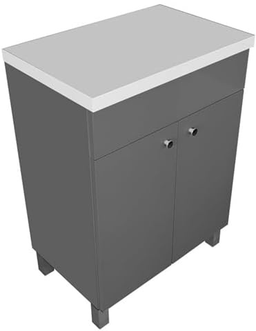 paplinskimoebel Badezimmerschrank mit Aufsatz IGA TOP für Badezimmer | Waschbeckenunterschrank Stehend | Badschrank 60 cm Breit | Graphit Badezimmerschrank mit 2 Türen | Schrank für Waschtischaufsatz