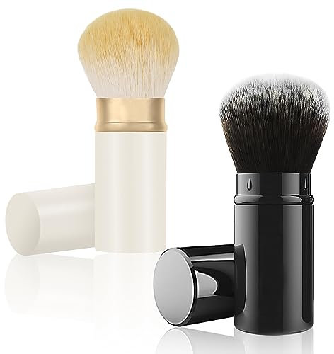 Falliny Kabuki-Make-up-Pinsel, einziehbar, tragbar, Puderpinsel mit Abdeckung für Rouge, Bronzer, Puder, Puder, Kosmetik, 2 Stück