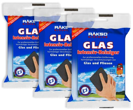 RAKSO Glas-Intensivreiniger - 3 Scheibenreiniger aus Edelstahlwolle, Kratzfrei, Glasreiniger & Fliesenreiniger für Wand/Boden-Reinigung