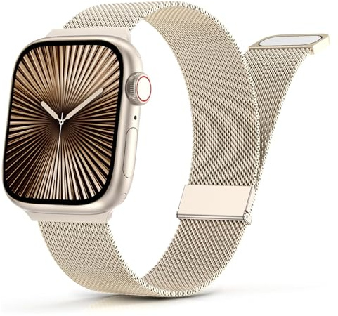Tuocal Metal Upgraded Strap Compatible with Apple Watch Strap 38mm 40mm 41mm 42mm(Series 10), Mesh Dual Magnetic Stainless Steel Replacement Women Men Straps for iWatch Series 10 9 8 7 6 5 4 3 2 1