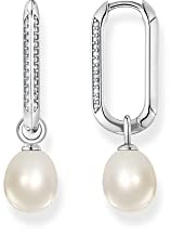 Thomas Sabo Damen Creolen in der Farbe Silber aus 925 geschwärztem Sterlingsilber mit Süßwasserperle und Zirkonia, Größe: 38x12mm, CR689-643-14