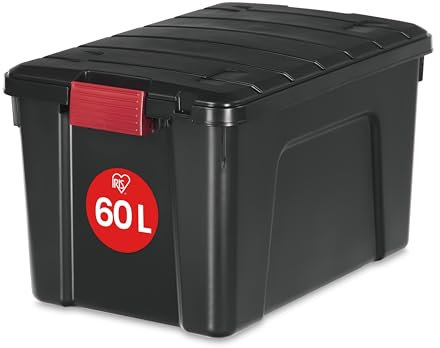 Iris Ohyama, Scatola portaoggetti, 60 L,Accatastabile,Pinze, Giardino, Garage, Soffitta - Store it All Box SIA-60 - Nero