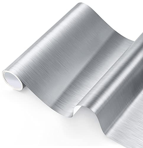 Holografische Opal Vinyl - Silber Folie, Gebürstetes Silber Selbstklebend Vinylfolie - 30,5 x 250 cm, Brushed Metallisch Plotterfolie Selbstklebende Permanent für Kamee und Ausstechern für Dekoration