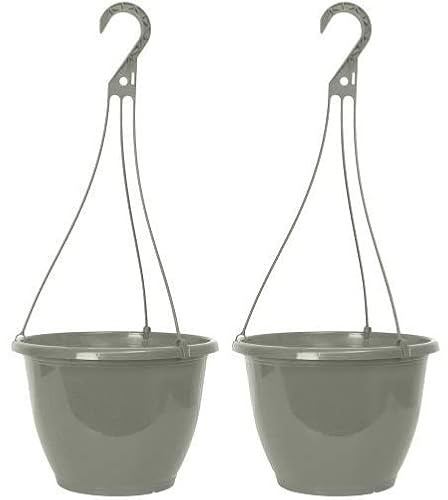 Muddy Hands Set of 2 – Grey 5.7 Litre Plastic Hanging Basket Planters Outdoor Garden Round Flower Plant Pots Decoration