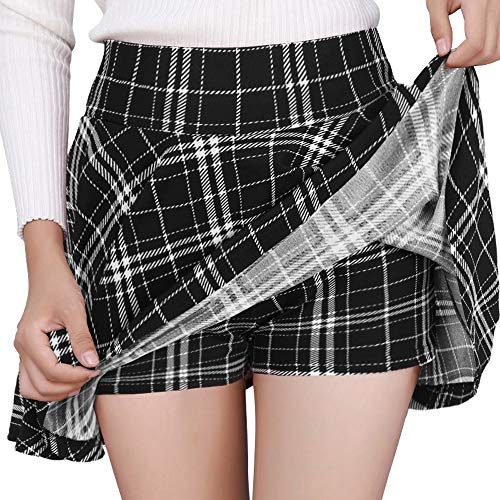 DJT Women's Skirts Stretchy High Waist Pleated Casual Mini Skater Skirts with Shorts