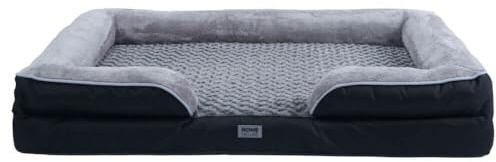 Home Deluxe - Orthopädisches Hundebett Scooby - Maße: 60 x 60 x 14 cm, Farbe: Schwarz/Grau, inkl. Tierdecke und Rugbyball, Baumwollfüllung, waschbarer Bezug I Hundebett Hundekissen Bett für Hunde