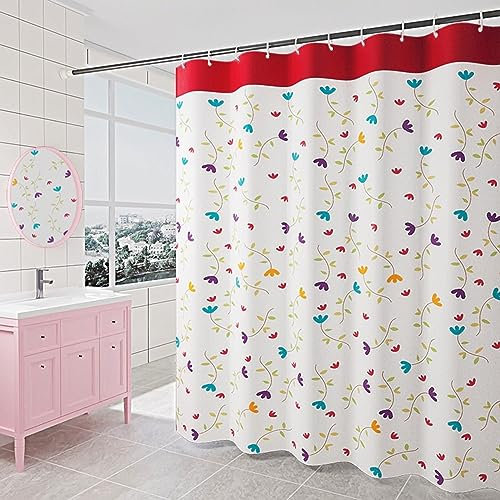 Homxi Ösen für Duschvorhang,280 W x 200 H cm,Badewannevorhang Mehrfarbig Blätter Muster Polyester Duschvorhang Ringe für Duschvorhang Weiß