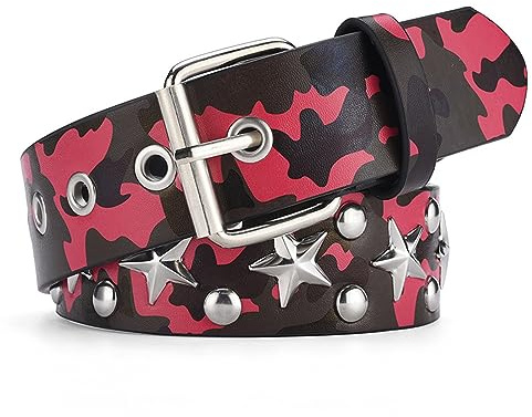 CWCYYDSYY Cintura mimetica con borchie a stella, Y2K, punk, hip hop, in finta pelle, per cosplay, unisex, colore rosso, Rosso, Large
