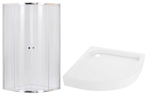 VBChome Duschkabin 90 x 90 krom med duschkar kvartscirkel duschkar hörningång duschvägg skjutdörr duschavskiljare klart säkerhetsglas dusch duschskiljevägg fjärdedel cirkel 90 x 90 cm krom