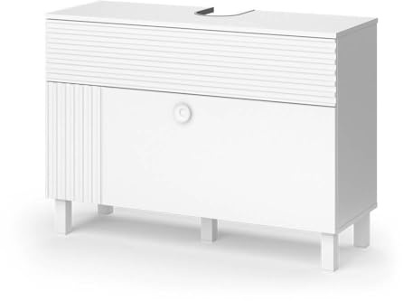 Vicco Meuble sous Vasque Simple Sola, Blanc, 100.2x72.4cm | avec 2 tiroirs, adapté au montage mural pour un espace de rangement supplémentaire