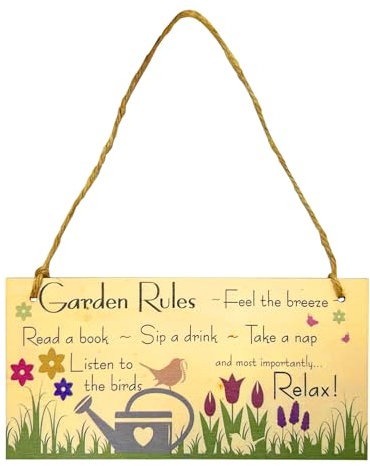 DUINIU Garden Wooden Hanging Sign, 10*20cm, Multi-Color, Wood, Personalized Decoration, Garden Rules, Plaque, Gift for Plant Lovers