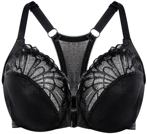 MELENECA Women's Racerback Front Fastening Lace Unlined Plus Size Underwire Bra Black 38G