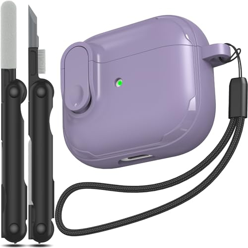 RFUNGUANGO Kompatibel mit für AirPods 3 hülle, Anti-Fall-Lock-Design, leistungsstarker Fallschutz, hautfreundliche TPU-Textur für Apple AirPods Ladehülle der 3. Generation (2021),Lila