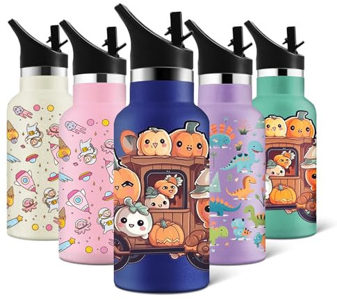 HoneyHolly Thermosflasche, 350ML BPA-Frei, Trinkflasche Edelstahl, Auslaufsichere Wasserflasche Doppelwandig, Trinkflasche kinder, mit Strohhalm, für Fahrrad, Sport, Yoga, Schule
