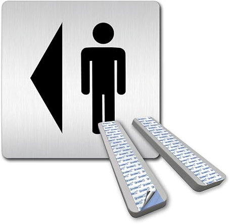 Türschilder24 XXL Schild - Türschild • 125 x 125 mm • Herren Toilettten Piktogramm + Wc Pfeil Richtungspfeil Wegweiser Links • 1,5 mm Aluminium Vollmaterial • 100% Made in Germany
