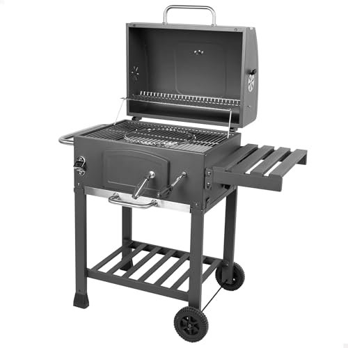 Aktive Affumicatore barbecue carbone portatile, In acciaio, Termometro, Tavolo laterale pieghevole, Scaffale di stoccaggio, Apribottiglie, Ruote grandi, Griglia, Barbecue in carbonio, BBQ, Cucina
