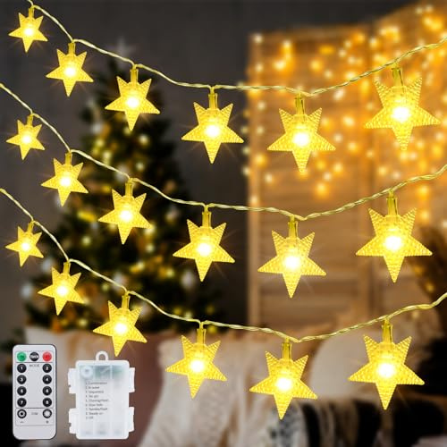 Lichterkette Sterne, 7.5M 50 LED Sternenlichterkette Weihnachtsdeko Innen, 8 Modi Lichterkette Weihnachten mit Timer, Batteriebetrieben Weihnachtsbeleuchtung für Schlafzimmer Fenster Balkon Christmas