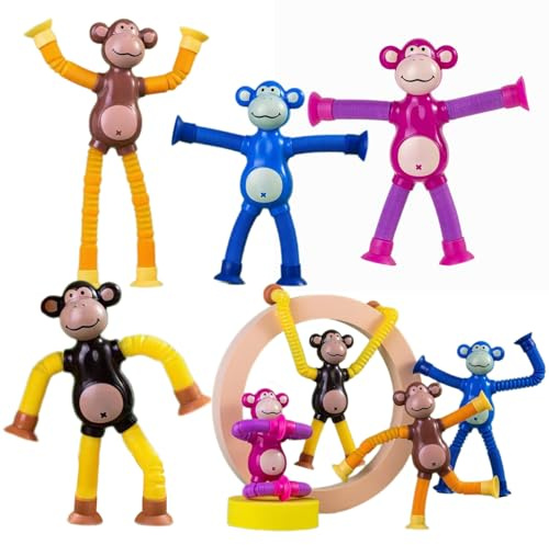 Minging Teleskopspielzeug mit Saugnapf, 4 Stück, sensorisches Spielzeug, sensorisches Rohr, Dekompression, für Kinder und Erwachsene, mit Saugnapf (Affe)