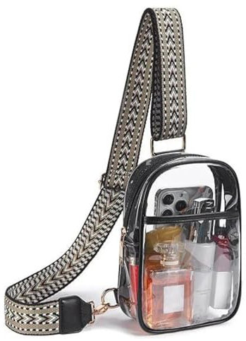 Transparent PVC Shoulder Bag, Clear Crossbody Bag, Clear Purses for Women Stadium Crossbody (Black)