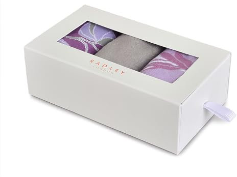 RADLEY Sock Set Multi 3 Pairs Womens Ladies Floral Bellflower Socks in gift box One Size in Purple Grey and White