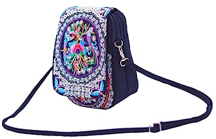 WESIEVYA Paquet Bandoulière Ethnique Brodé en Tissu Doux, Pochette pour Téléphone Portable Femme, Rangement Cosmétique Polyvalent pour Sorties et Voyages, Mini Taille Compacte