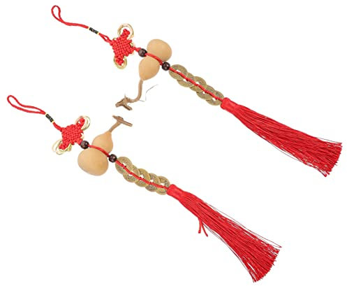 Cabilock 2pcs Five Emperors Money Pendant Car Hanging Decor Gourd Design Chinese Knot Tassel Pendants for Doorway Hanging