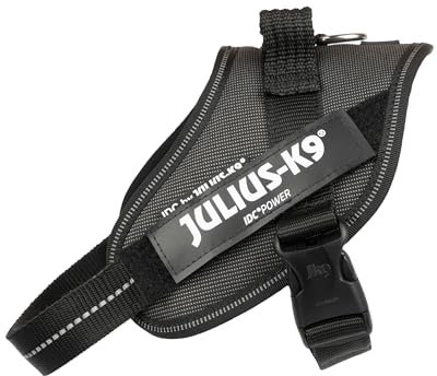 IDC Powergeschirr, S, Schwarz-Grau - Reflektierendes Hundegeschirr mit Logo-Feld, verstellbar, atmungsaktiv, Bewegungsfreiheit, Oeko-TEX Zertifiziert, für kleine, mittlere & große Hunde