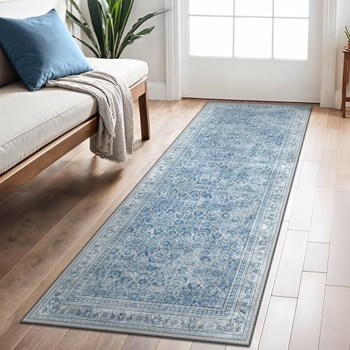BEIMO Vintage Waschbarer Teppich Läufer Flur 60x150cm Blau