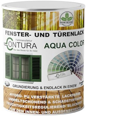 Farbmanufaktur CONTURA Nur das Beste für ihr Holz Fensterlack Türenlack 750ml Glänzend nach RAL mit Pinsel Möbellack Innen und Außen Holzlack Metalllack (RAL 6009 Tannengrün, 750ml.)