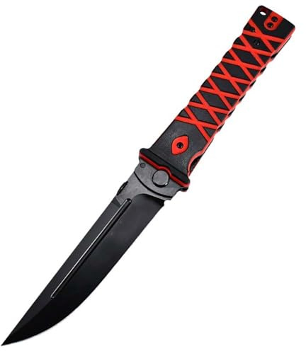 Joa Kleine handliches werkzeug stahl messer rutschfest Survival Tragbare Camping outdoor messer neck knife edc Jagdmesser lang taschenmesser slim klappmesser tanto einhandmesser groß rot schwarz