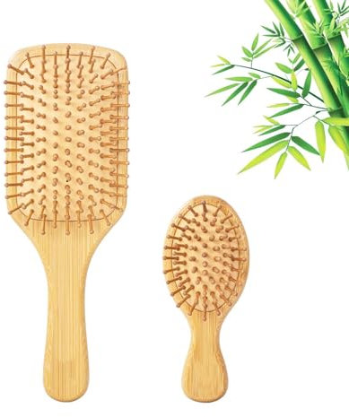 Frogetu Set 2 Spazzole per Capelli in Legno Bamboo, Spazzole da Viaggio Naturale